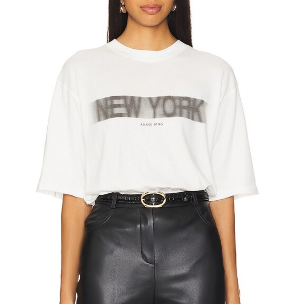 Anine Bing Cason Blur Tee in Ivory - New York Tee